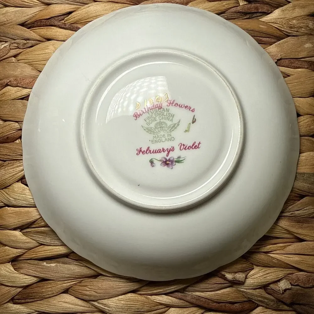 Tuscan Birthday Flowers Bone China Teacup & Saucer Violet Floral England Vtg